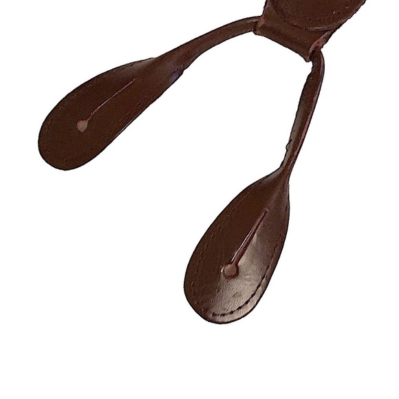 UNBRANDED Tan/Blue Geometric Pattern Textile and Leather Button On Suspenders - Picture 6 of 8